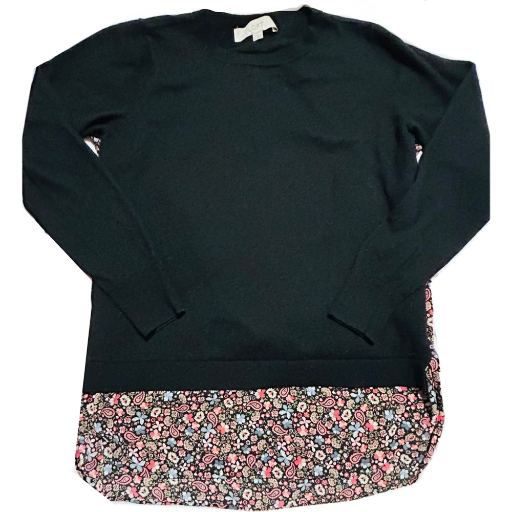 LOFT Unique Black Sweater with Floral bottom and back